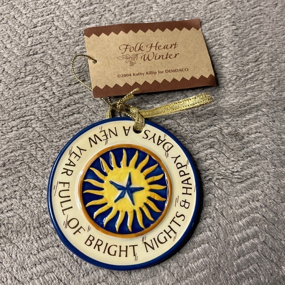 Demdaco Vintage 2004 Folk Heart Winter Ornament By Kathy Killip